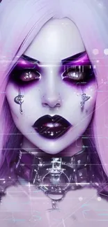 A futuristic anime girl with neon purple and pink hues in a cyberpunk style.