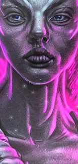 Futuristic neon art with magenta hues on phone wallpaper.