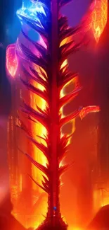 Futuristic neon art wallpaper with abstract fiery design.