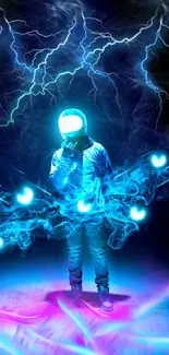 Futuristic neon astronaut wallpaper with electric blue effects.