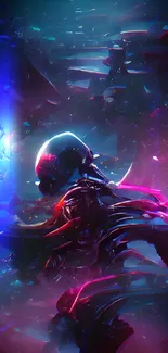 Futuristic neon astronaut in digital sci-fi universe art wallpaper.