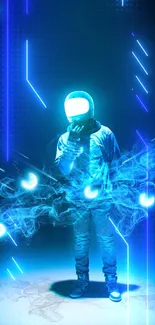 Futuristic neon astronaut with blue glow.