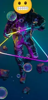 Futuristic neon astronaut with vivid colors in space.