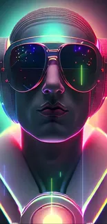 Futuristic neon aviator digital illustration with vibrant colors.