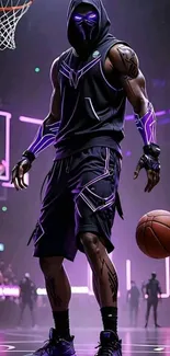 Futuristic basketball player in neon light