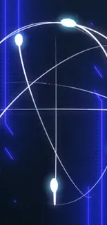 Futuristic neon blue wallpaper with digital lines and glowing white orbs.