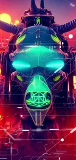 Futuristic neon bull art with vibrant colors and cyberpunk design.