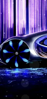 Futuristic neon car with vibrant purple lights.