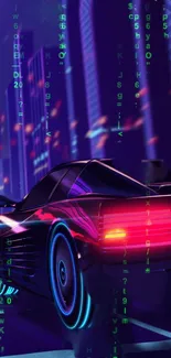 Futuristic car in a neon cityscape with vibrant cyberpunk aesthetics.