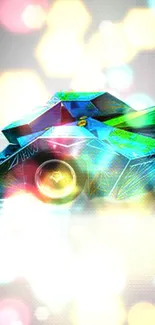 Futuristic neon car with glowing effects on a vibrant wallpaper.