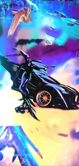 Futuristic neon car with blending colors and ethereal elements in trendy digital art.