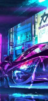 Futuristic neon car in vibrant city nightscape.