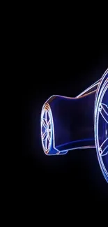 Futuristic neon car outline on black background.