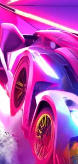 Futuristic neon car with vibrant colors and dynamic design for wallpaper.