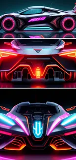 Futuristic neon car in vibrant colors, showcasing sleek design.