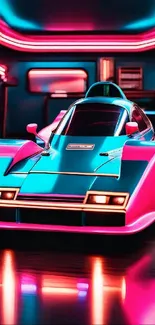 Futuristic neon sports car in vibrant colors