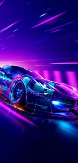 Futuristic neon car speeding in vibrant colors.