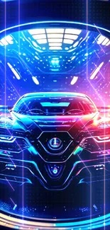 Futuristic neon-lit car in vibrant colors for mobile wallpaper.