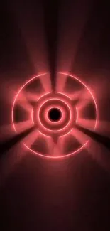 Futuristic neon red circle pattern on a dark background.