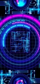 Futuristic neon circuit wallpaper design