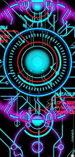 Futuristic neon circuit mobile wallpaper with electric hues.