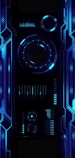 Futuristic neon blue circuit wallpaper for mobile.