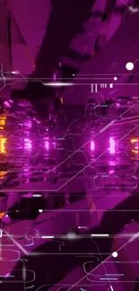 Futuristic neon circuit design wallpaper with purple and orange hues.