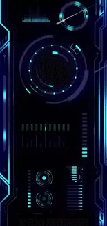 Futuristic neon circuit design in blue tones for a mobile wallpaper.