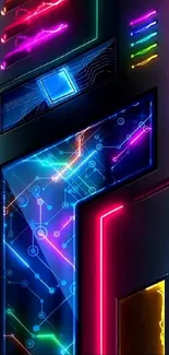 Futuristic neon circuit design wallpaper