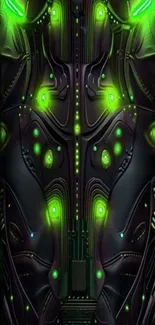 Futuristic neon green circuitry design wallpaper.