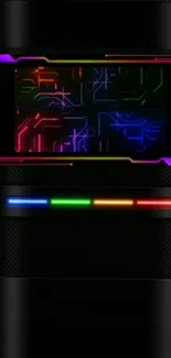 Futuristic neon circuitry wallpaper with vibrant colors and sleek design.