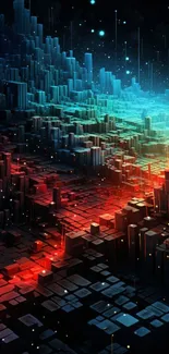 Futuristic neon cityscape with cosmic backdrop.