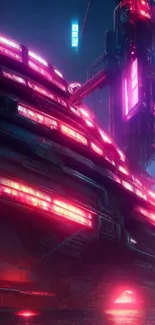 Futuristic neon cityscape with vibrant colors and cyberpunk elements.