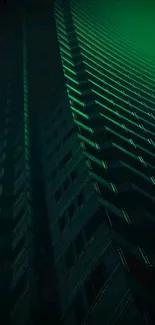 Futuristic cityscape with neon green glow and modern architecture.