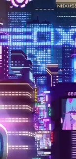 Futuristic neon cityscape wallpaper with vibrant colors and skyscrapers.