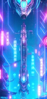 Futuristic neon cityscape with vibrant cyberpunk elements.