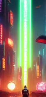 Futuristic neon cityscape with luminous lights and vibrant colors.