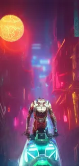 Futuristic neon cityscape with colorful lights and cyberpunk theme.