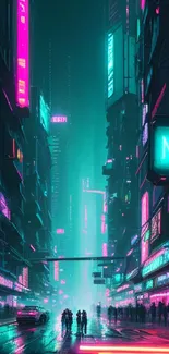 Futuristic neon cityscape with vibrant pink and teal. Perfect for tech lovers.