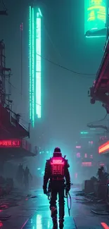 Futuristic cityscape with neon lights in a cyberpunk style, perfect for mobile wallpaper.