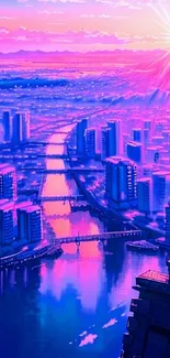 Vibrant neon cityscape wallpaper featuring futuristic urban design.