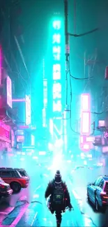 Futuristic neon-lit cityscape with vibrant colors.