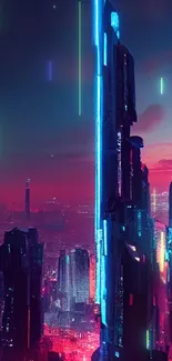 Neon futuristic cityscape wallpaper with towering skyscrapers.