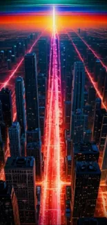 Futuristic cityscape with neon-lit streets.