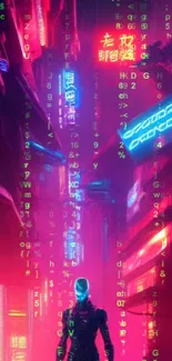 Futuristic cyberpunk city with neon lights and dark tones.