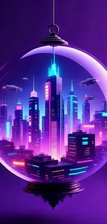 Futuristic neon cityscape inside a globe design.