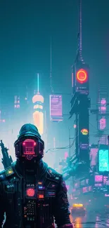 A futuristic cyberpunk cityscape with neon lights.