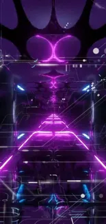 Futuristic neon corridor with vibrant pink and blue glow.