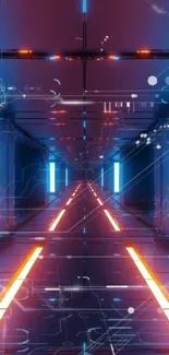 Futuristic neon corridor with electric blue lights and a modern cyber design.