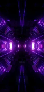 Futuristic neon corridor with purple glow.